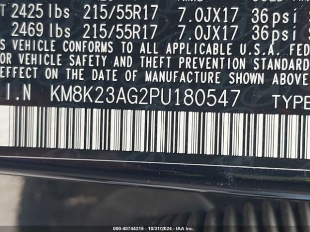 KM8K23AG2PU180547 Hyundai Kona Electric Se
