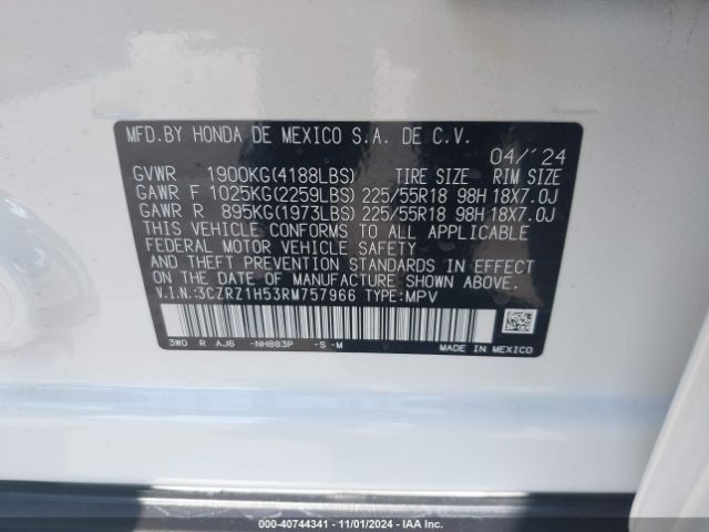 3CZRZ1H53RM757966 Honda Hr-v 2wd Sport/2wd Sport W/o Bsi