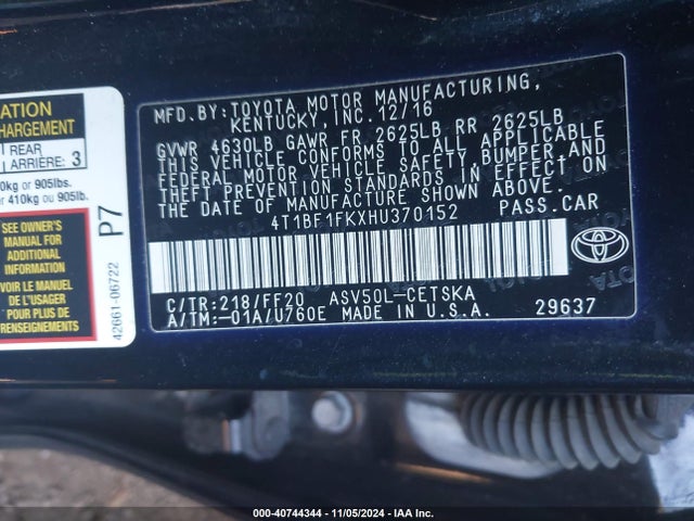 Toyota CAMRY SE 2017 4T1BF1FKXHU370152 Image 9
