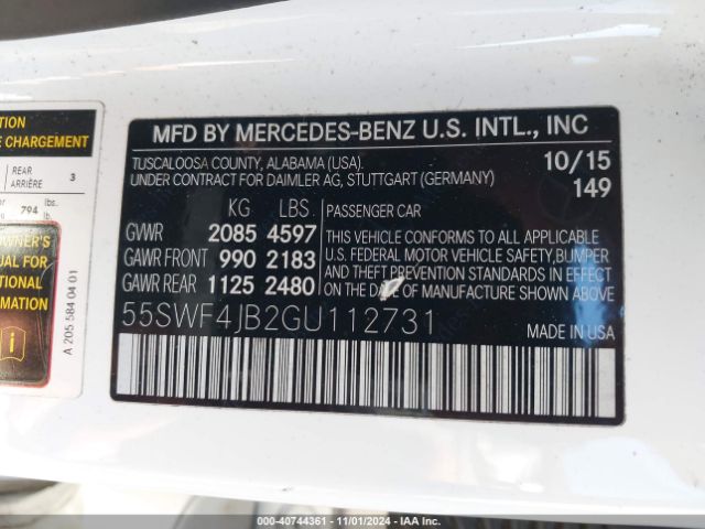 55SWF4JB2GU112731 Mercedes-Benz C 300