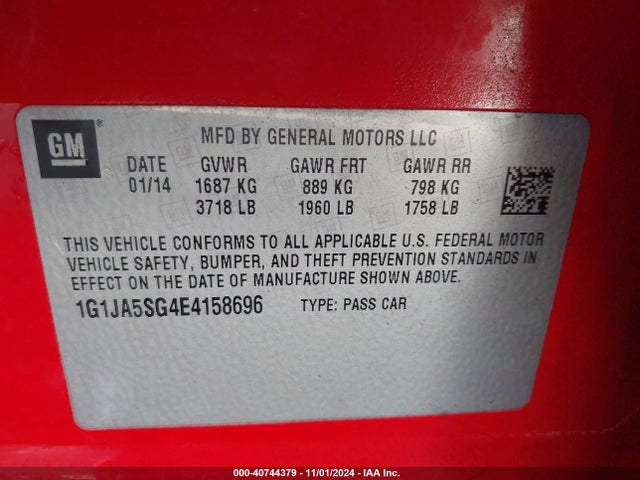 1G1JA5SG4E4158696 Chevrolet Sonic Ls Auto