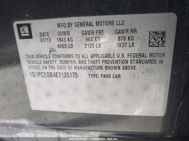 1G1PC5SB4E7126175 Chevrolet Cruze 1lt Auto