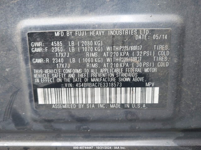 4S4BRBAC7E3318573 Subaru Outback 2.5i