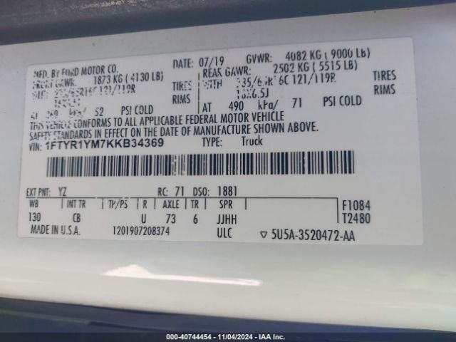 1FTYR1YM7KKB34369 Ford Transit-250