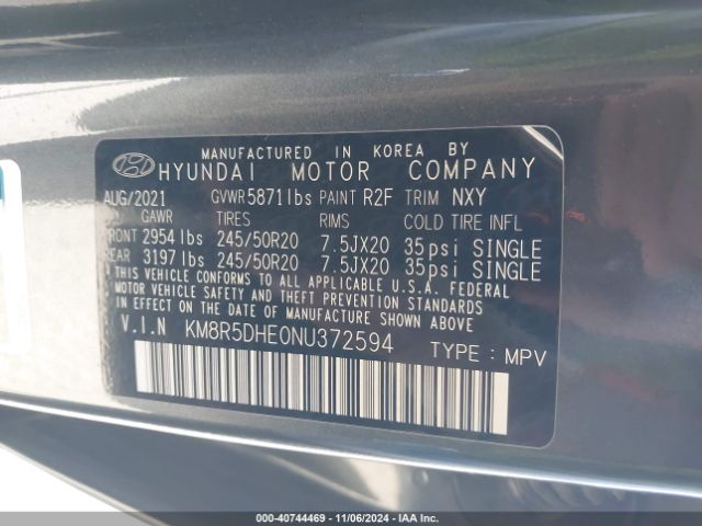 KM8R5DHE0NU372594 Hyundai Palisade Limited