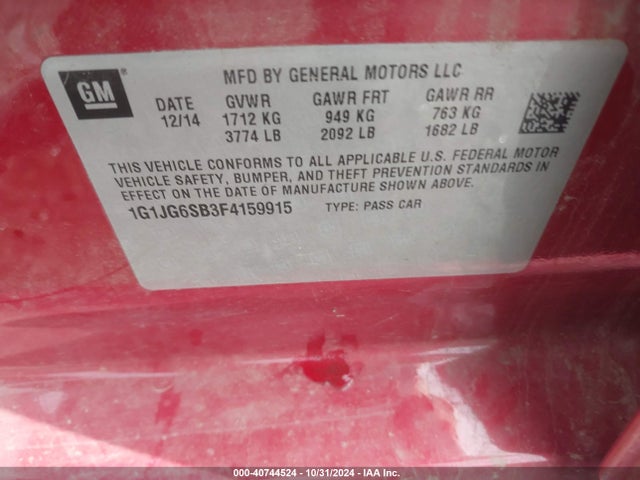 Chevrolet Sonic Rs Auto 2015 1G1JG6SB3F4159915 Image 9