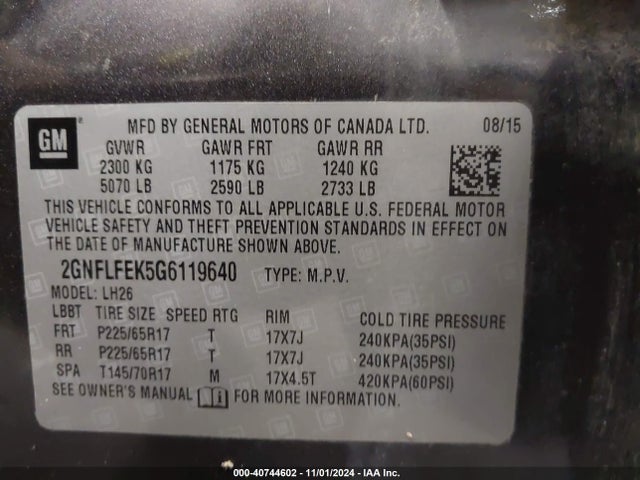Chevrolet EQUINOX LT 2016 2GNFLFEK5G6119640 Image 9