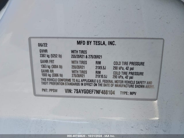 2022 TESLA MODEL Y 7SAYGDEF7NF488104 Photo 8