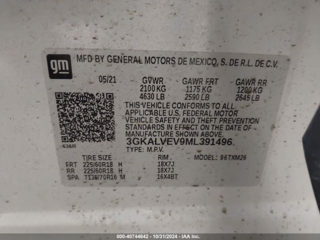 3GKALVEV9ML391496 GMC Terrain Awd Slt