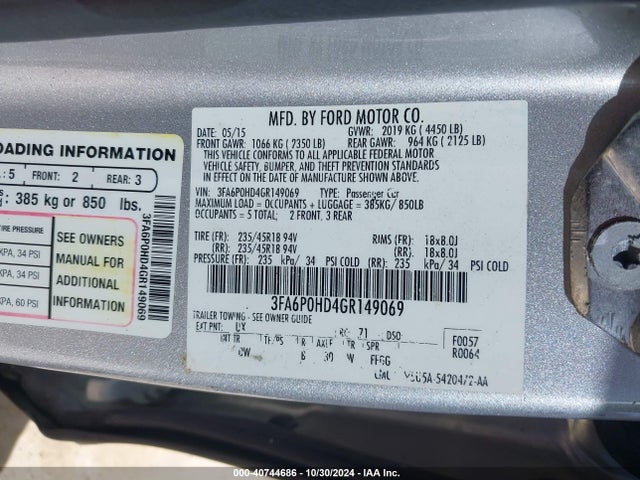 Ford FUSION SE 2016 3FA6P0HD4GR149069 Image 9
