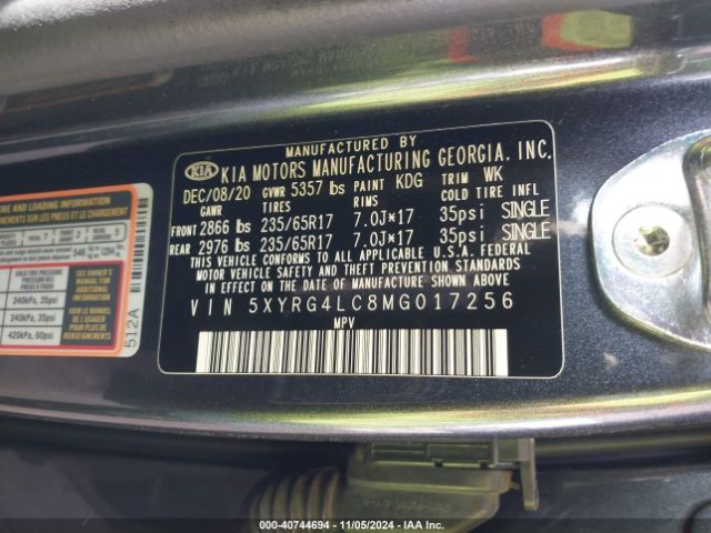 5XYRG4LC8MG017256 KIA SORENTO LX