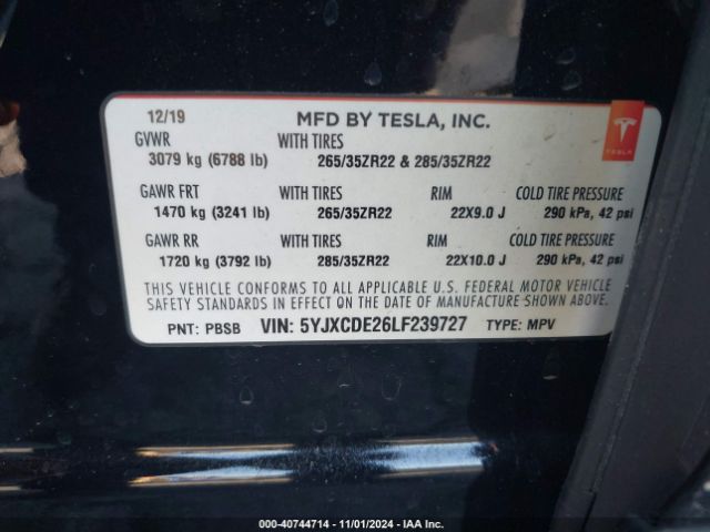 5YJXCDE26LF239727 Tesla Model X Long Range Dual Motor All-wheel Drive/long Range Plus Dual Motor All-wheel Drive