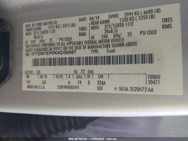 Ford F-150 Xl 2019 1FTEW1EP0KKD56987 Image 9