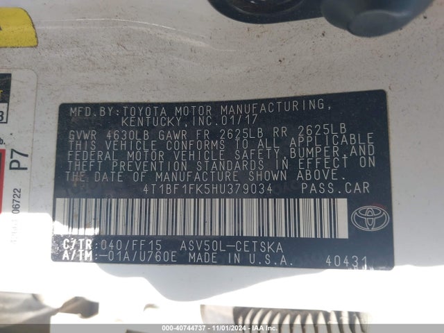 Toyota CAMRY SE 2017 4T1BF1FK5HU379034 Image 9