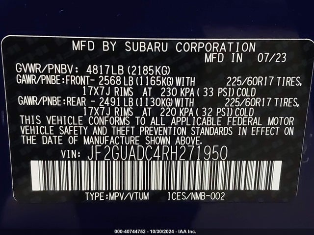 Subaru Crosstrek Premium 2024 JF2GUADC4RH271950 Image 9