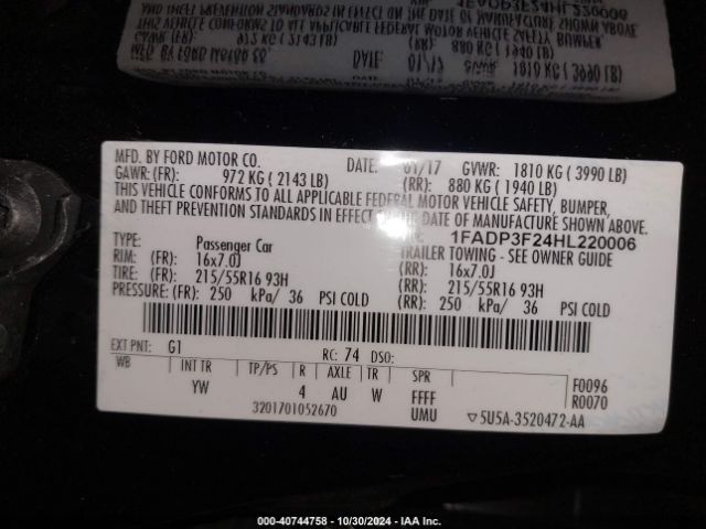 1FADP3F24HL220006 Ford FOCUS SE