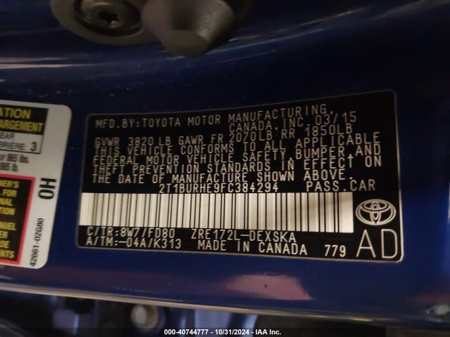Toyota Corolla S Plus 2015 2T1BURHE9FC384294 Image 9