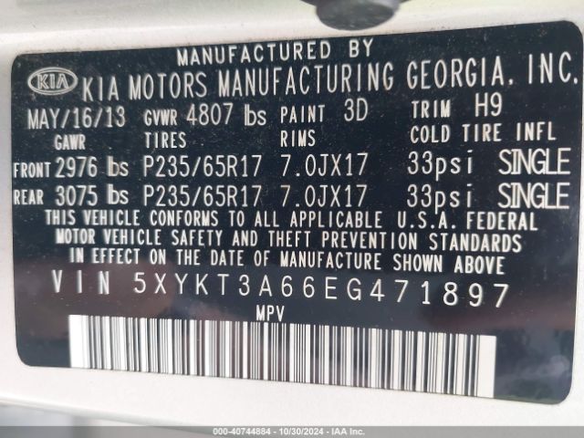 5XYKT3A66EG471897 KIA SORENTO LX