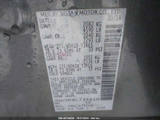 Nissan ROGUE SV 2019 5N1AT2MT9KC734810 Image 9