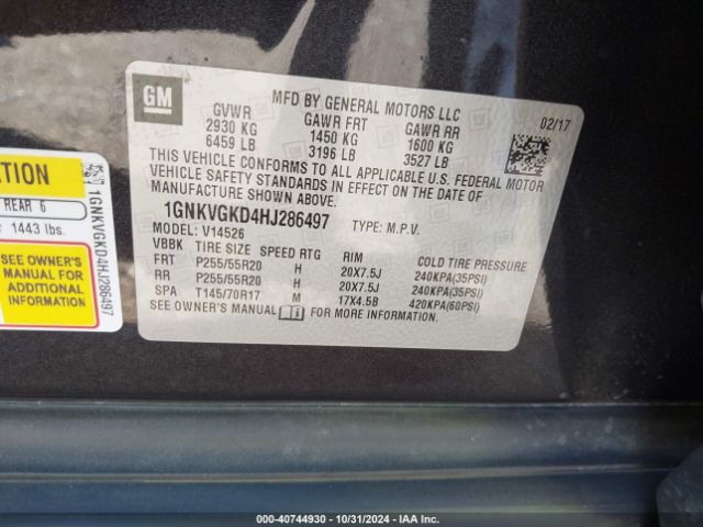 1GNKVGKD4HJ286497 Chevrolet Traverse 1lt