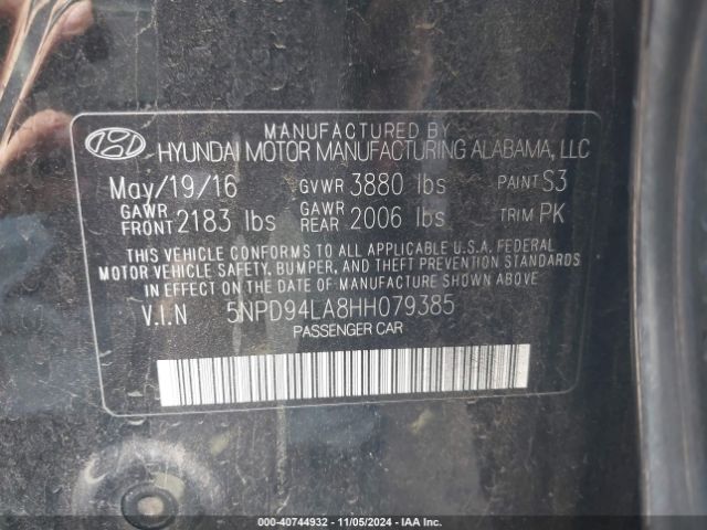 5NPD94LA8HH079385 Hyundai Elantra Eco