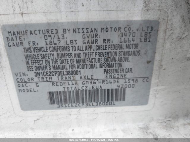 3N1CE2CP3EL380001 Nissan Versa Note S Plus