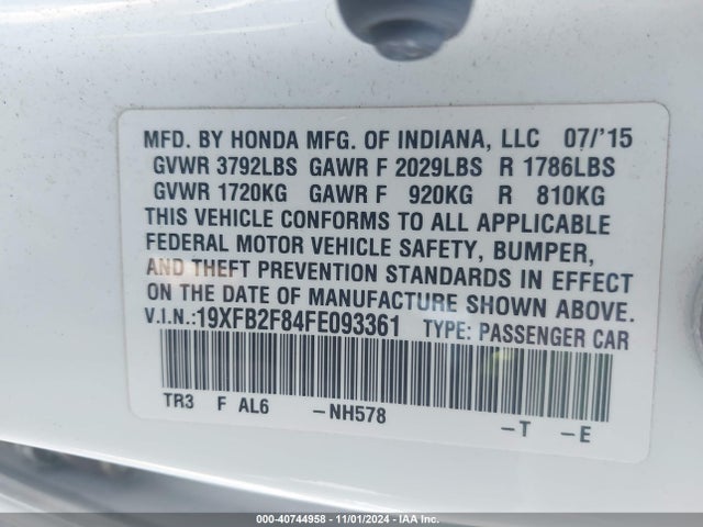 Honda CIVIC EX 2015 19XFB2F84FE093361 Image 9
