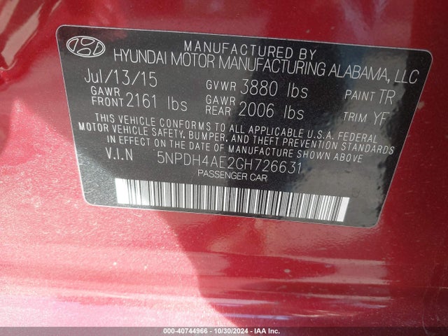 Hyundai ELANTRA SE 2016 5NPDH4AE2GH726631 Image 9