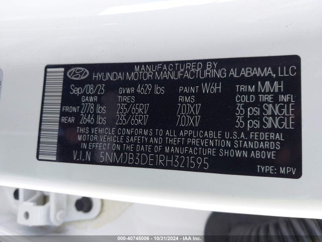 5NMJB3DE1RH321595 Hyundai TUCSON SEL