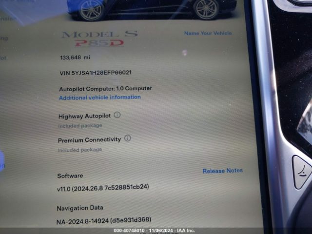 5YJSA1H28EFP66021 Tesla Model S P85d