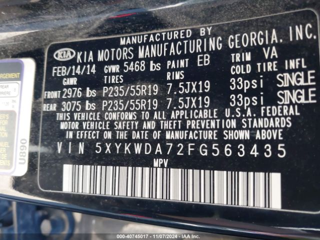 5XYKWDA72FG563435 KIA Sorento Sx V6