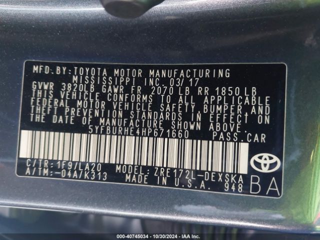 5YFBURHE4HP671660 Toyota Corolla Xse