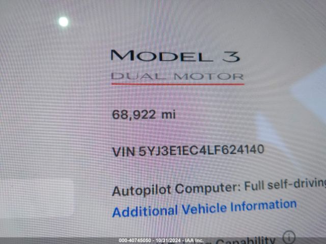 5YJ3E1EC4LF624140 Tesla Model 3 Performance Dual Motor All-wheel Drive