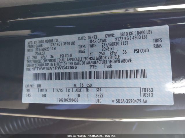 1FTVW1EV1PWG42586 Ford F-150 Lightning Lariat