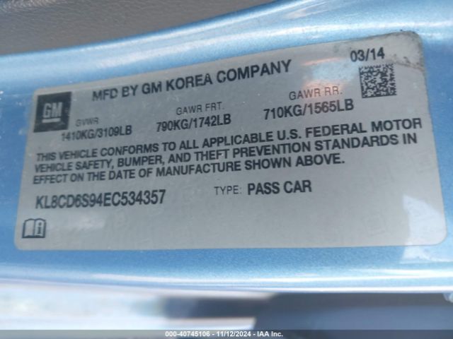 KL8CD6S94EC534357 Chevrolet Spark 1lt Auto