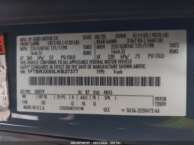 1FTBR3X85LKB27377 Ford Transit-250 Cargo Van