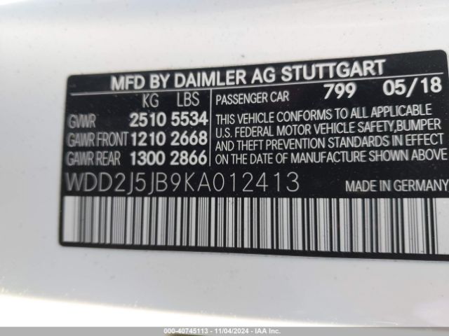 WDD2J5JB9KA012413 Mercedes-Benz CLS 450