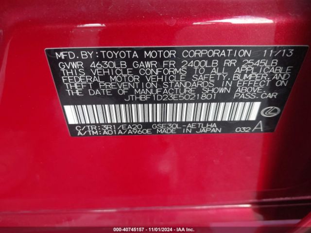 JTHBF1D23E5021801 Lexus IS 250