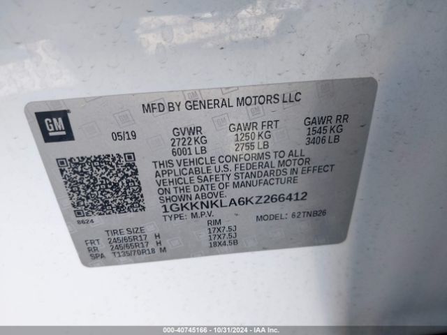1GKKNKLA6KZ266412 GMC Acadia Sle-1