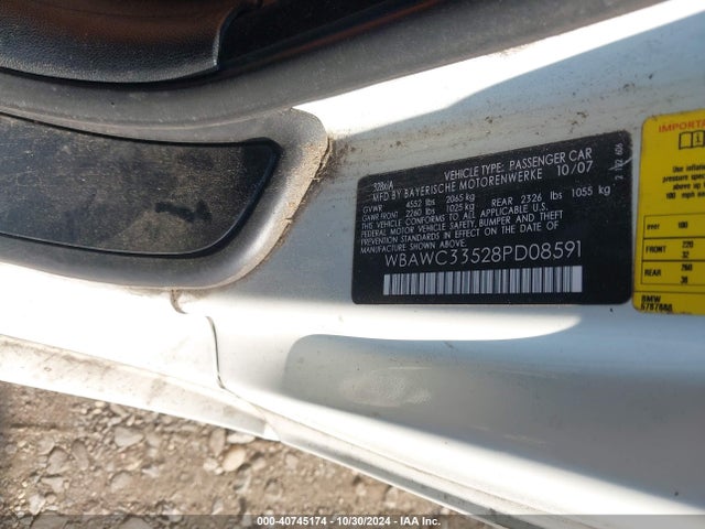 Aukcja sprzedaży 2008 Bmw 328xi, vin: WBAWC33528PD08591, numer aukcji: 40745174
