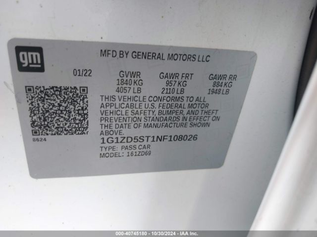 1G1ZD5ST1NF108026 Chevrolet Malibu Fwd Lt