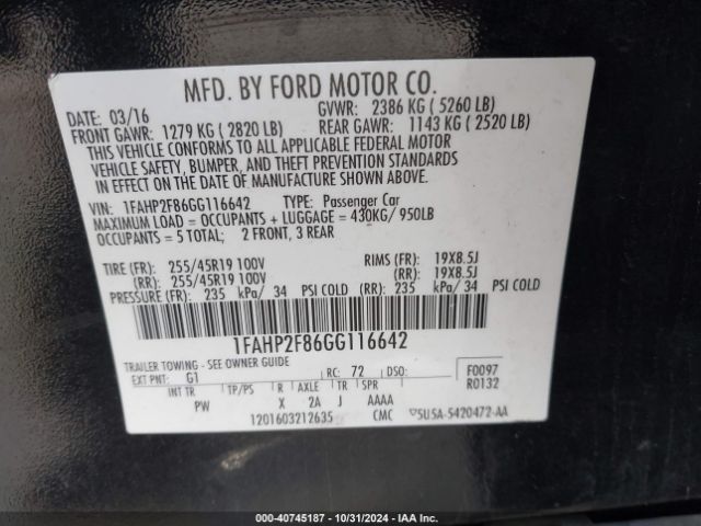 1FAHP2F86GG116642 Ford Taurus Limited