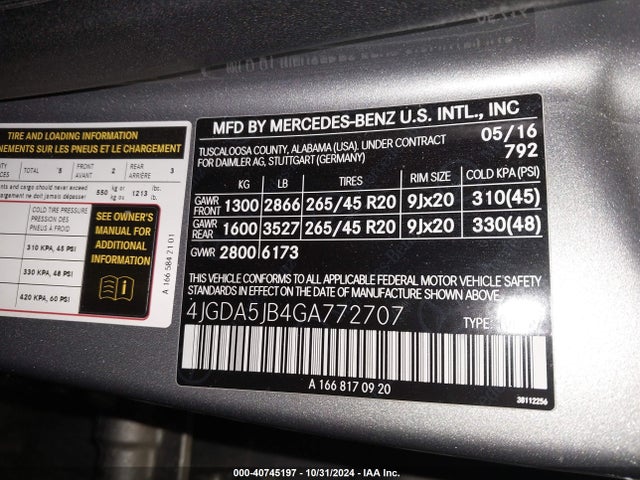 4JGDA5JB4GA772707 Mercedes-Benz GLE 350