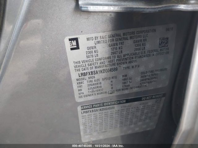 LRBFXBSA1KD004589 Buick Envision Fwd Preferred