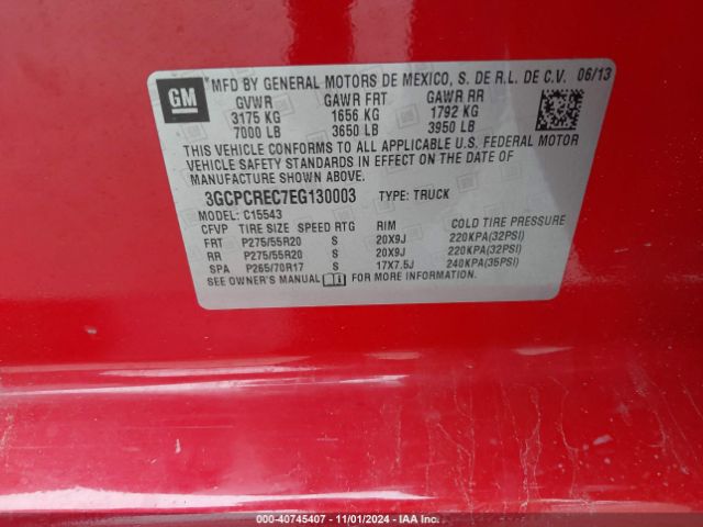 3GCPCREC7EG130003 Chevrolet Silverado 1500 1lt