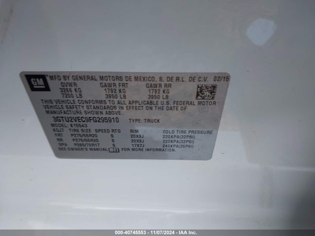 GMC Sierra 1500 Slt 2015 3GTU2VEC9FG295910 Image 9