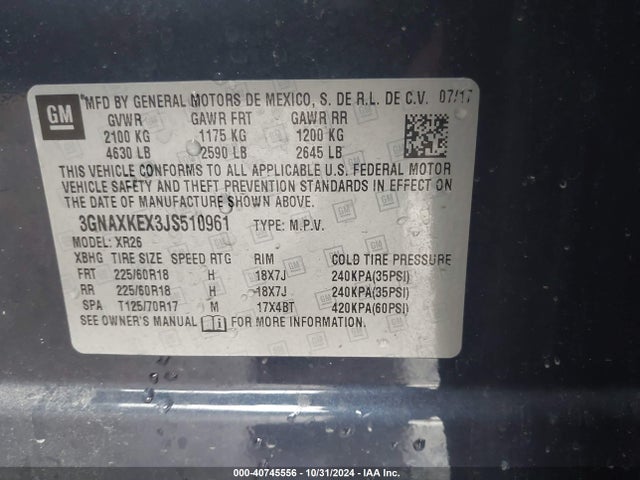 Chevrolet EQUINOX LT 2018 3GNAXKEX3JS510961 Image 9