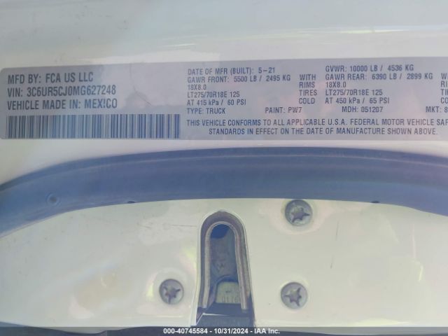 3C6UR5CJ0MG627248 RAM 2500 Tradesman  4x4 6'4 Box
