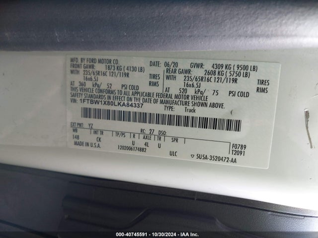 Ford Transit-350 Cargo Van 2020 1FTBW1X80LKA84337 Image 9