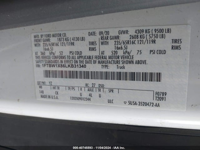 Ford Transit-350 Cargo Van 2020 1FTBW1X86LKB31340 Image 8